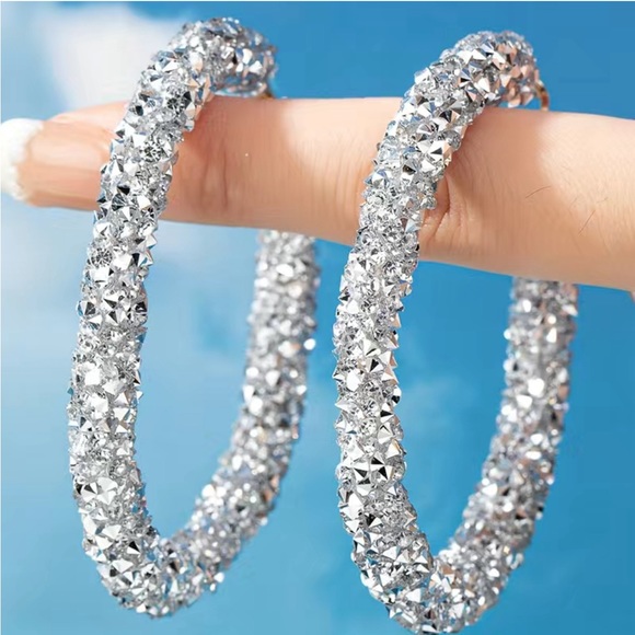 Silver Glitter Hoop Earrings - Picture 3 of 3